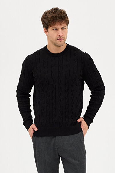 Frappoli Ανδρικό πουλόβερ από βαμβακερό πλεκτό μαύρο μαλλί Vaclav