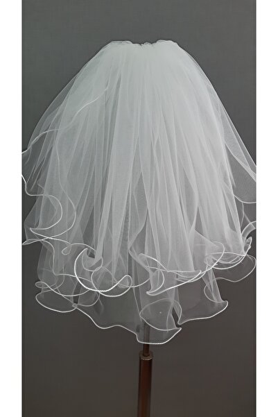 Suzanna Moda 60x50_Çift_Kat_Kabarık_Dalgalı_Bukleli_Şeritli_Taraklı_Krem Hayal Tül Duvak