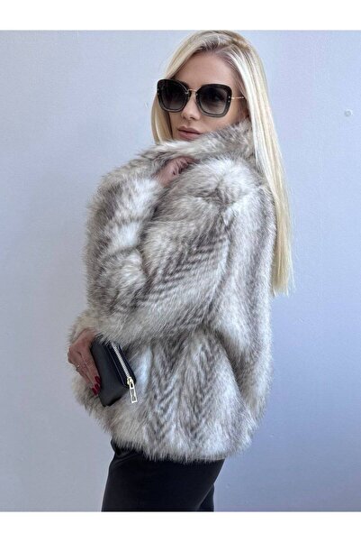 GLAMSI Elegant coat with lapel and soft eco-fur