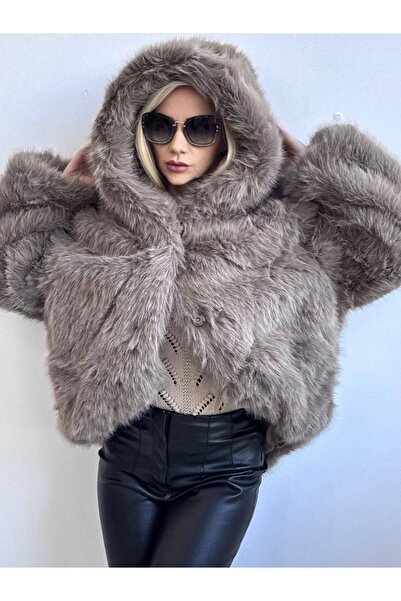 GLAMSI Women's premium quality organic fur coat with Hooded