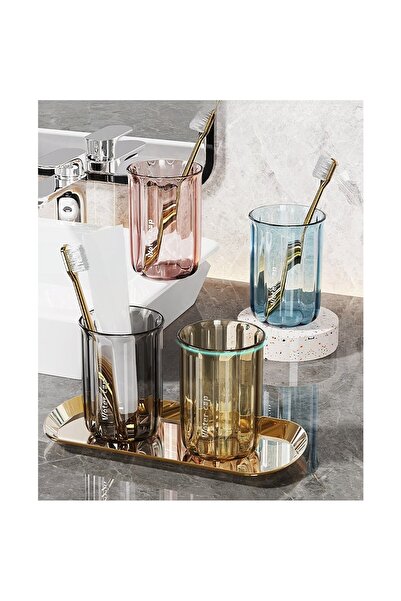 Flippy 2-in-1 Multifunctional Cup and Toothbrush Holder, Plastic, 10.4 x 7.3 x 7.3 cm, Brownish Yell