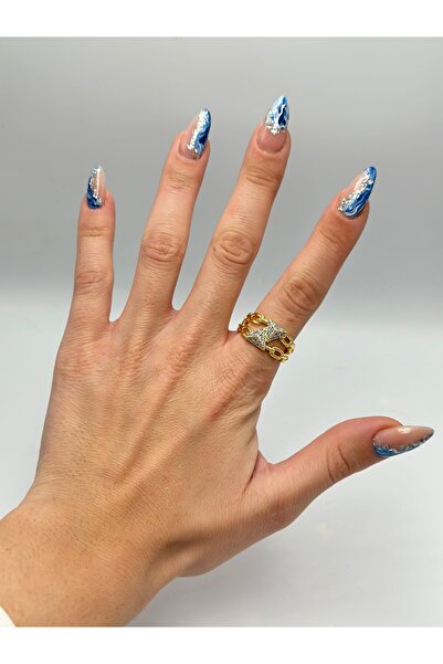 MyladyAccessoriess خاتم مثلث بتفاصيل من الزركون والسلسلة (فولاذ)