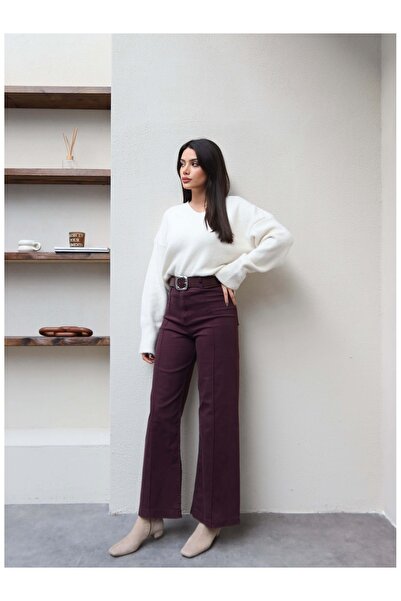 ESRAHELVACI Παντελόνι με φαρδύ πόδι με λεπτομέρεια ραφής ελαστικό ύφασμα