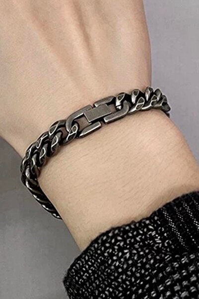 TAKIŞTIR Anthracite Color Chain Detailed Steel Men's Bracelet