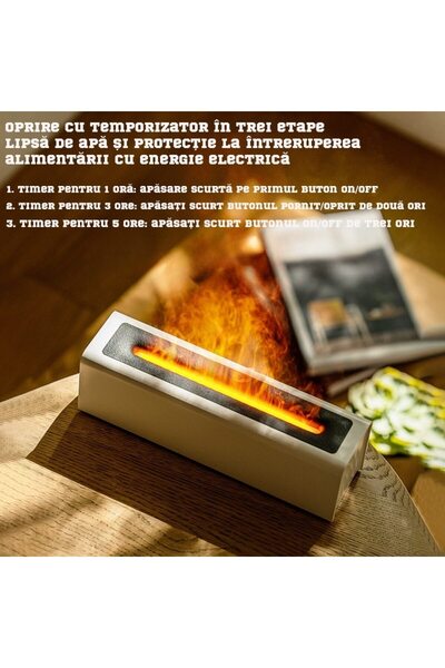 MACVI ® 3D Smart Humidifier, Flame Effect, Aromatherapy, 200ml, LED, USB, Remote, 3 Modes, White.