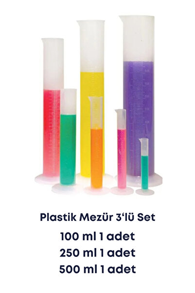 Mr. Crowley Plastik Mezür 3'lü Set (100ml,250ml,500ml-1 adet) Taksimatlı Ölçü