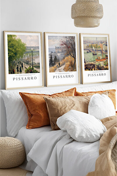 huhuli Ahşap Çerçeveli Camille Pissarro Tablo Seti Huhu552