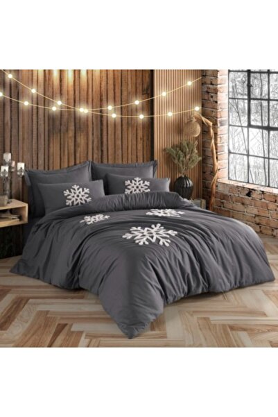 Class Home Collection Κεντημένα διπλά κλινοσκεπάσματα με νιφάδες χιονιού, Kristal γκρι ανθρακί