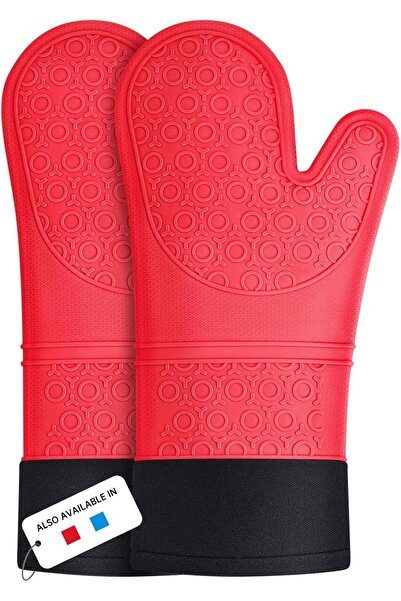 3B Trend 2 Pieces Silicone Fireproof Non-Stick Heat Insulated Kitchen Oven Gloves Red
