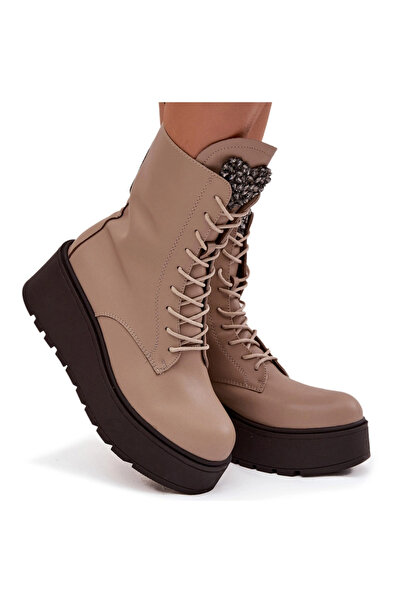 BOTO Botine din piele pentru femei cu decor încălzite bej Ulrika 39