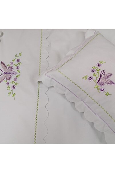 Casa Bucuriei embroidered 8-piece double bedding set, Butterfly, white, 100% cotton (280x300 sheet,