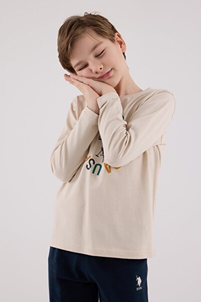 U.S. Polo Assn. Garson Men's Uspa Logo Single Jersey 4 Season Fabric Long Sleeve Elastic Pajama Set