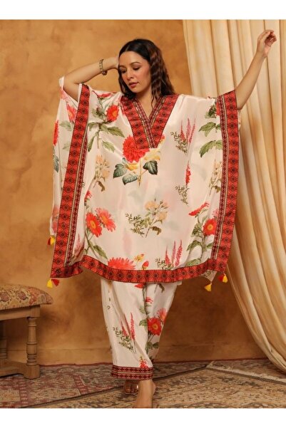 HashtagBe White Floral Cape Kurta Set