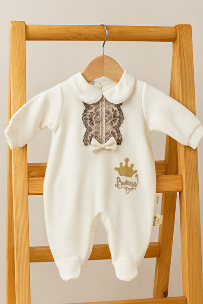 Arı Bebe Kız Bebek Kadife Dantelli Şık Tulum