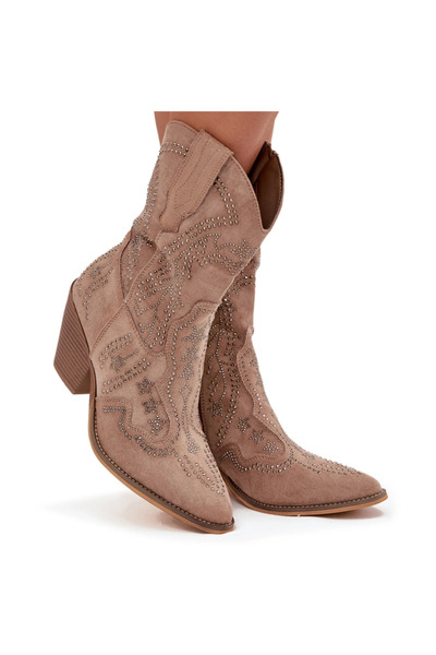 BOTO Botine de cowboy pentru femei cu ornamente bej Arlissima 38