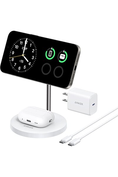 Anker حامل شاحن لاسلكي 2 في 1 متوافق مع MagSafe بقوة 15 وات من MagGo (بدون محول تيار متردد)