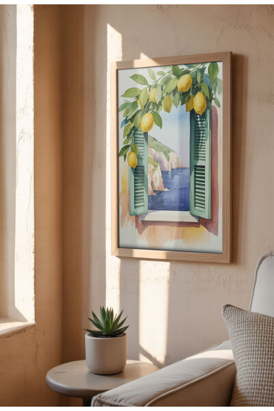 21mxm Poster pânză pentru fereastră fără ramă - Imprimeu digital în stil acuarelă - lămâi atârnate deasupra
