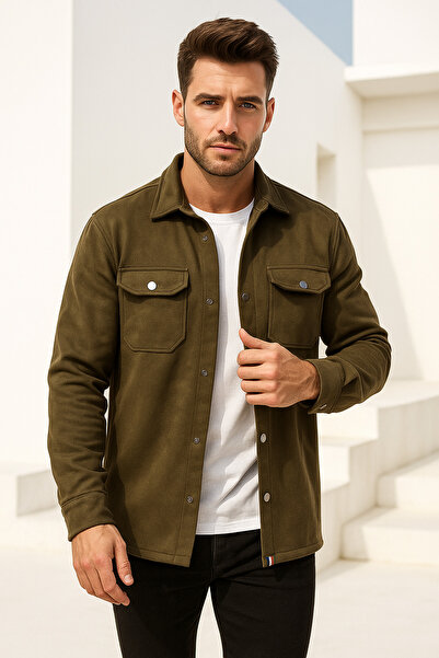 Rich Чоловіча сорочка з товстої замші з двома кишенями, сезонна куртка