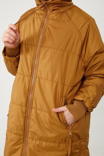 Levidor Hooded Inflatable Jacket with Snap Detailing on the Sides in Brown
