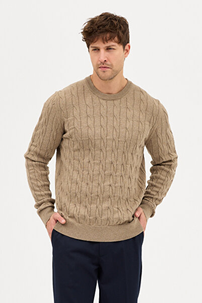 Frappoli Vaclav Men's Mink Hair Braided Cotton Crew Neck Sweater