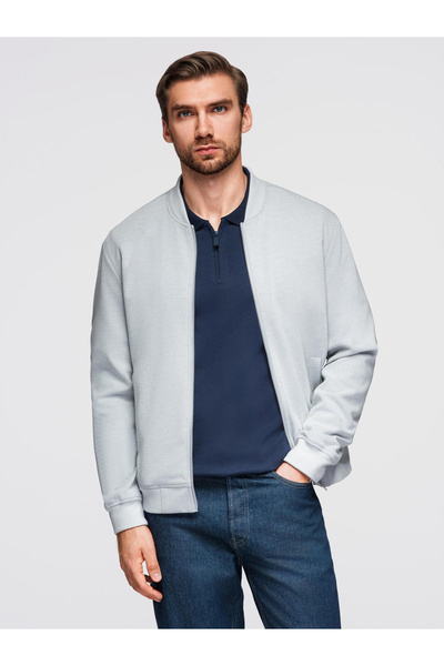 OMBRE Ανδρικό μπουφάν bomber με μανίκι Raglan - Ανοιχτό γκρι V4 OM-JANP-0159