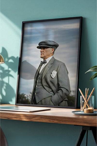 huhuli Mustafa Kemal Atatürk Baskılı Ahşap Siyah Çerçeveli Tablo Huhu504
