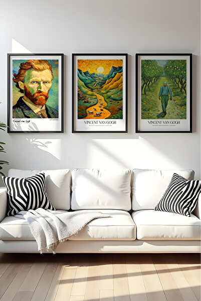 huhuli Ahşap Siyah Çerçeveli Vincent Van Gogh Tablo Seti Huhu530
