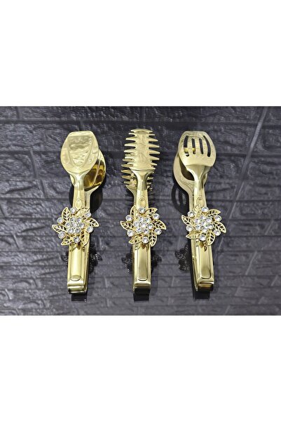 atabey home Gold Serving Tongs Set of 3 Gold Crystalized Pasta/Dessert/Dining/Display Tongs Titanium