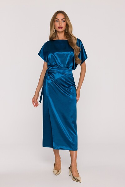 Made of Emotion M887 Satin dress with tie waist