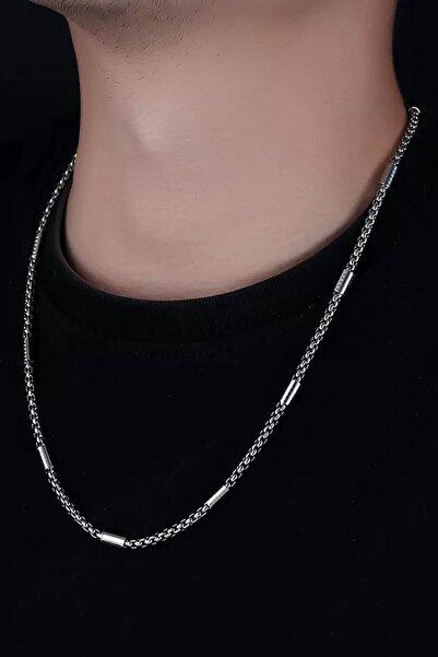 TAKIŞTIR Silver Color Men's Chain Steel Necklace (55cm)