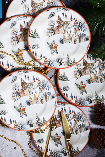 Serkan Züccaciye Yılbaşı Desen Özel Tasarım 6'lı Snowy House Dijital Baskı Pa...