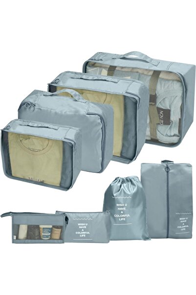 Belle Vous Set of 8 luggage organizer covers, with zipper, different sizes, waterproof, Grey