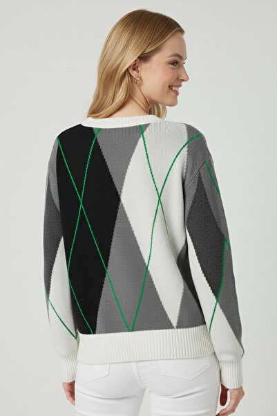 FTZ WOMEN Women's Diamond Patterned Sweater Ecru 25094