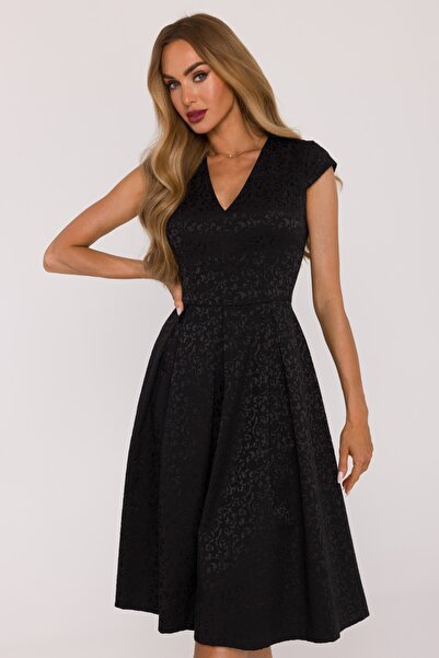 Made of Emotion M892 Flared jacquard dress with short sleeves