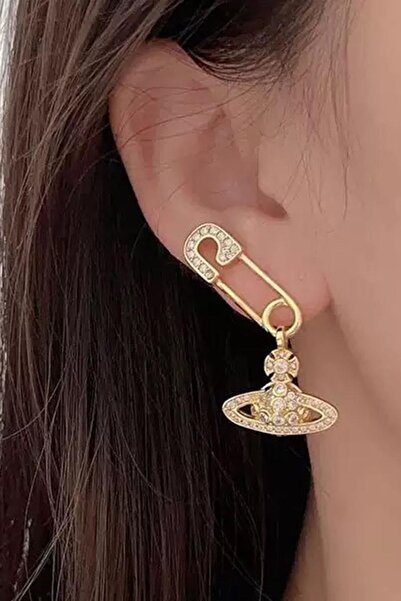 TAKIŞTIR أقراط ذهبية اللون بأشكال مختلطة وتفاصيل حجرية (زوج)