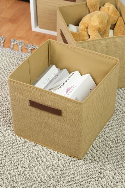 HomyJRs 100% Jute Coverless Closet Laundry Toy Organizer Folding Storage Box 30x30x30