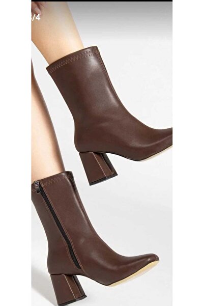 GNY AYAKKABI Γυναικείες μπότες καφέ τετράγωνες με ραφές στη μύτη άνετες