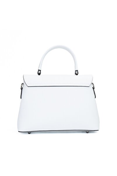 Posete Fagaras Alana Leather Purse - White, 2 Compartments, 4 Pockets, Non-Adjustable Strap 118 cm