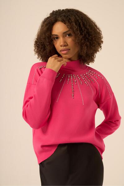 FTZ WOMEN Pulover cu detalii brodate pentru femei, fucsia 25194