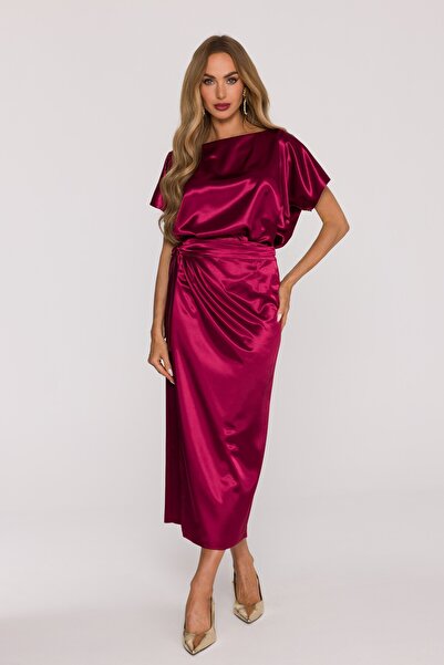 Made of Emotion M887 Satin dress with tie waist