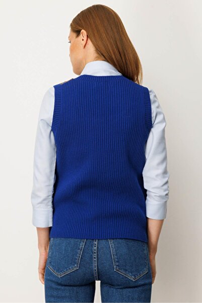 Desen Triko Жіночий светр з нульовим коміром, з жакардовим візерунком, з вовни, K.S. Синій