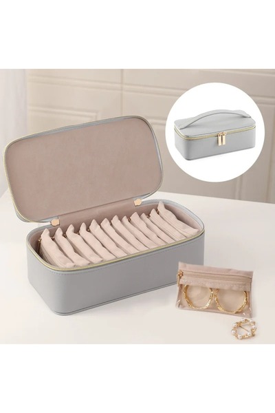 gaman Çok Bölmeli Şık Takı ve Aksesuar Düzenleme Kutusu - Taşınabilir, Fermuarlı Mücevher Organizeri