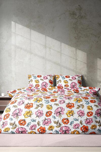 Menderes Home Cotton Collection Ranforce Duvet Cover Set Flower Garden