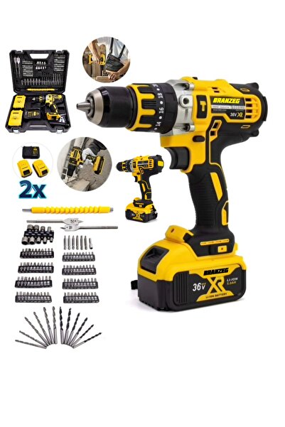 BRANZEG 100 Parça 36V 13MM Çelik Mandrenli Darbeli Şarjlı Matkap Metal Şanzum...