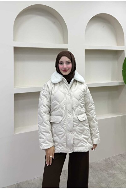 lurex moda Puffer Jacket with Fur Collar