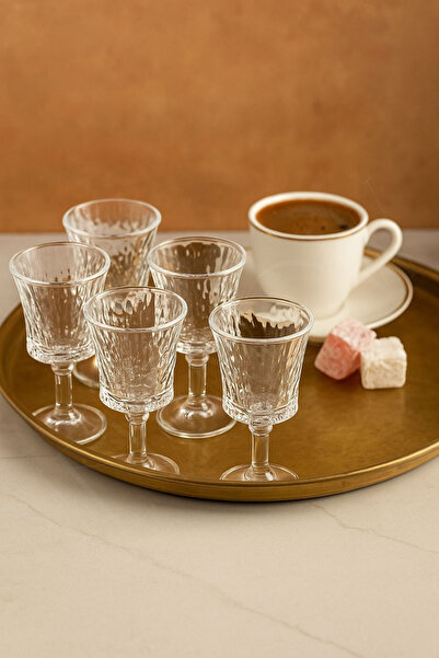 NEWNOW Nerva 6’lı Kesme Cam Kadeh Seti – 10 cm Şık Desenli Meşrubat & Likör B...