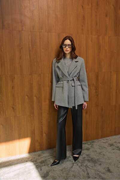 SUMEYYEKACMAZ Yvon Kemerli Kruvaze Yün Blazer