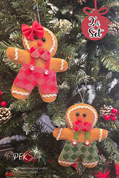 PEKSHOP 2-Piece Cookie Man Cookie Woman Christmas Tree Ornament Luxury 2-Piece Pine Tree Ornament