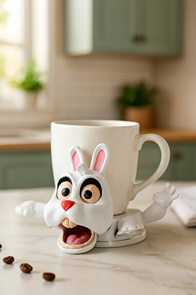 Generic Şaşkın Tavşan Sürpriz Bardak Altlığı | Kupa Konunca Hareket Eden 3D Baskı Tavşan Coaster