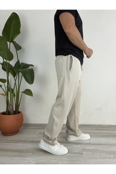 LudoWear Beige Baggy Fit Corded Fabric Pants